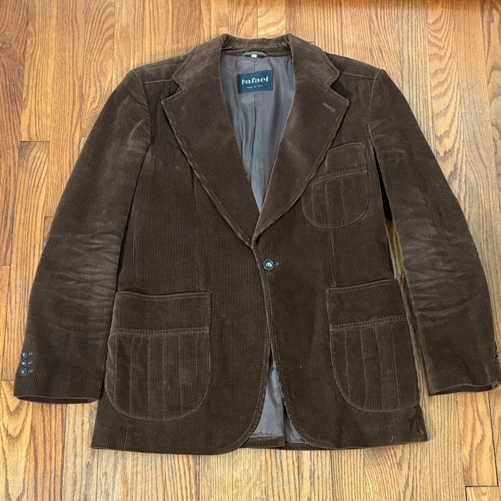 Vintage Rafael Brown Corduroy Blazer Jacket Mens Size 44L Elbow Patches